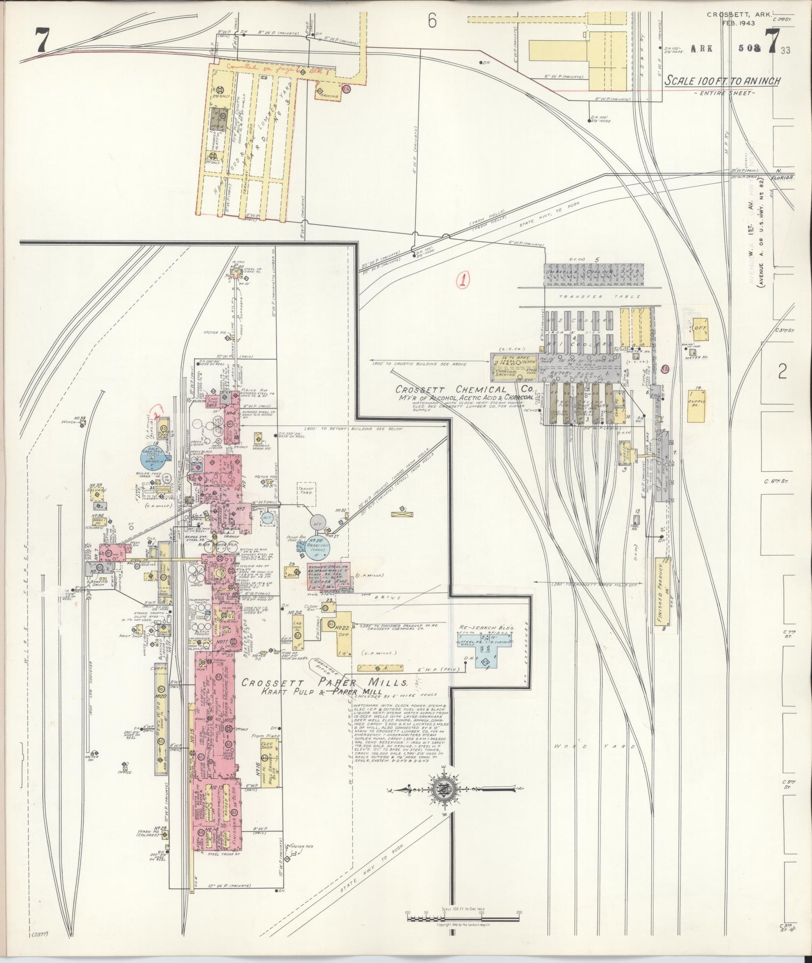 Sanborn Fire Insurance Map from Crossett, Ashley County, Arkansas (1948), Sheet #0007 - Historic Sanborn Fire Insurance Map Print, vintage old map wall art, antique decor, genealogy gift, Arkansas Arkansas map