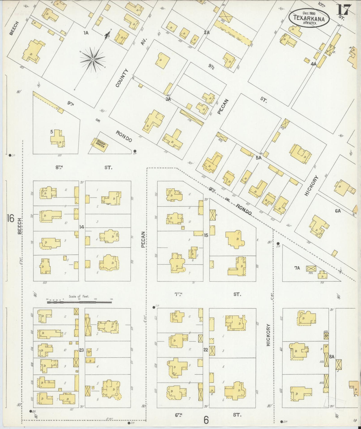 Sanborn Fire Insurance Map from Texarkana, Bowie County, Texas (1900), Sheet #0017 - Complete Map Set gallery image, historic Sanborn map, vintage wall art, Texas Texas
