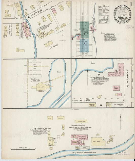 Sanborn Fire Insurance Map from Muncy, Lycoming County, Pennsylvania (1885), Sheet #0001 - Historic Sanborn Fire Insurance Map Print, vintage old map wall art, antique decor, genealogy gift, Pennsylvania Pennsylvania map