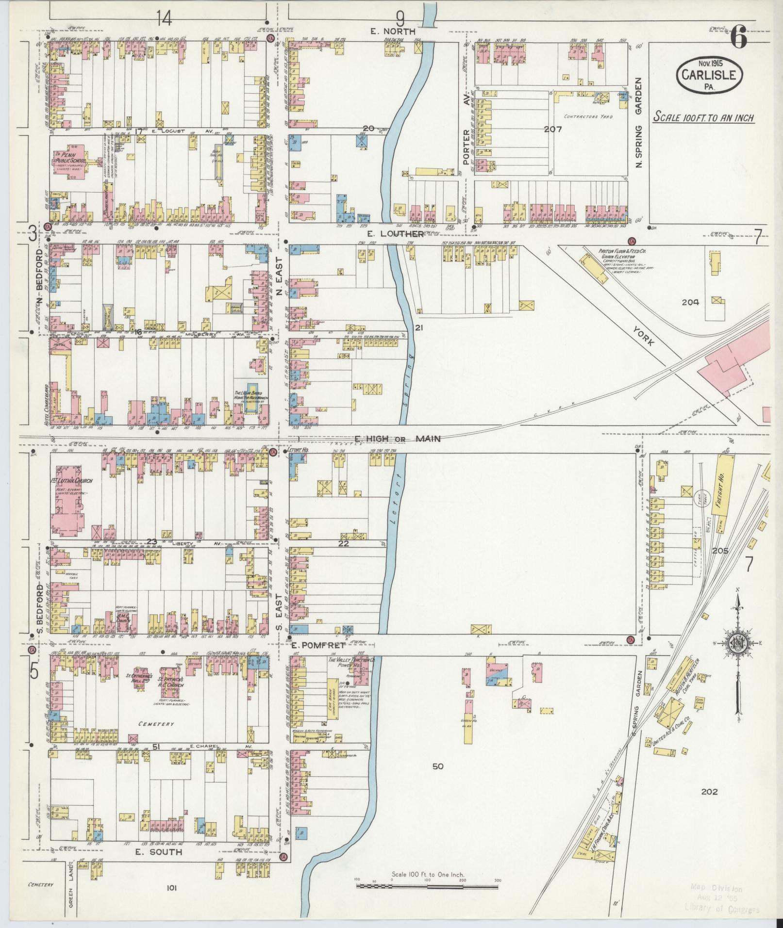 Sanborn Fire Insurance Map from Carlisle, Cumberland County, Pennsylvania (1915), Sheet #0006 - Historic Sanborn Fire Insurance Map Print, vintage old map wall art, antique decor, genealogy gift, Pennsylvania Pennsylvania map