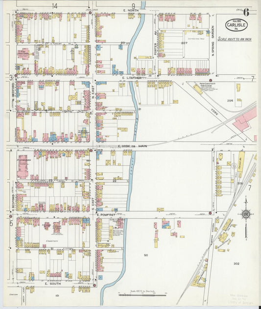 Sanborn Fire Insurance Map from Carlisle, Cumberland County, Pennsylvania (1915), Sheet #0006 - Historic Sanborn Fire Insurance Map Print, vintage old map wall art, antique decor, genealogy gift, Pennsylvania Pennsylvania map