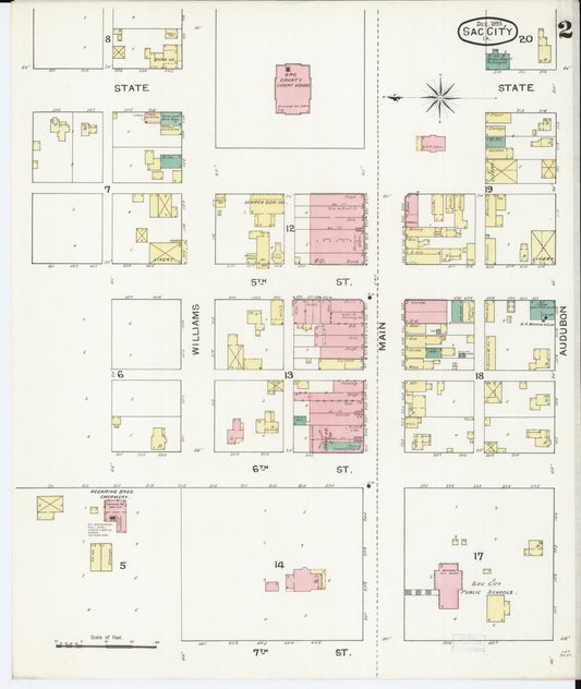 Sanborn Fire Insurance Map from Sac City, Sac County, Iowa (1893), Sheet #0002 - Historic Sanborn Fire Insurance Map Print, vintage old map wall art