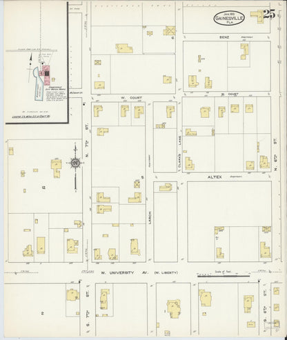 Sanborn Fire Insurance Map from Gainesville, Alachua County, Florida (1913), Sheet #0025 - Complete Map Set gallery image, historic Sanborn map, vintage wall art, Florida Florida