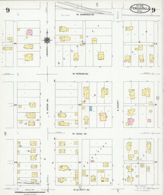 Sanborn Fire Insurance Map from Fergus Falls, Otter Tail County, Minnesota (1924), Sheet #0009 - Historic Sanborn Fire Insurance Map Print, vintage old map wall art, antique decor, genealogy gift, Minnesota Minnesota map