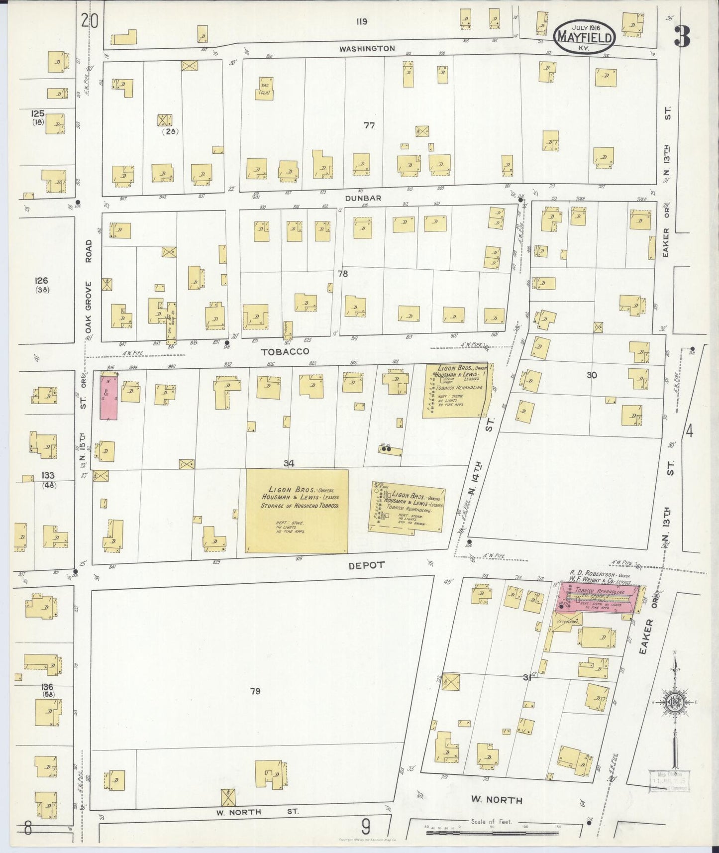 Sanborn Fire Insurance Map from Mayfield, Graves County, Kentucky (1916), Sheet #0003 - Historic Sanborn Fire Insurance Map Print, vintage old map wall art, antique decor, genealogy gift, Kentucky Kentucky map