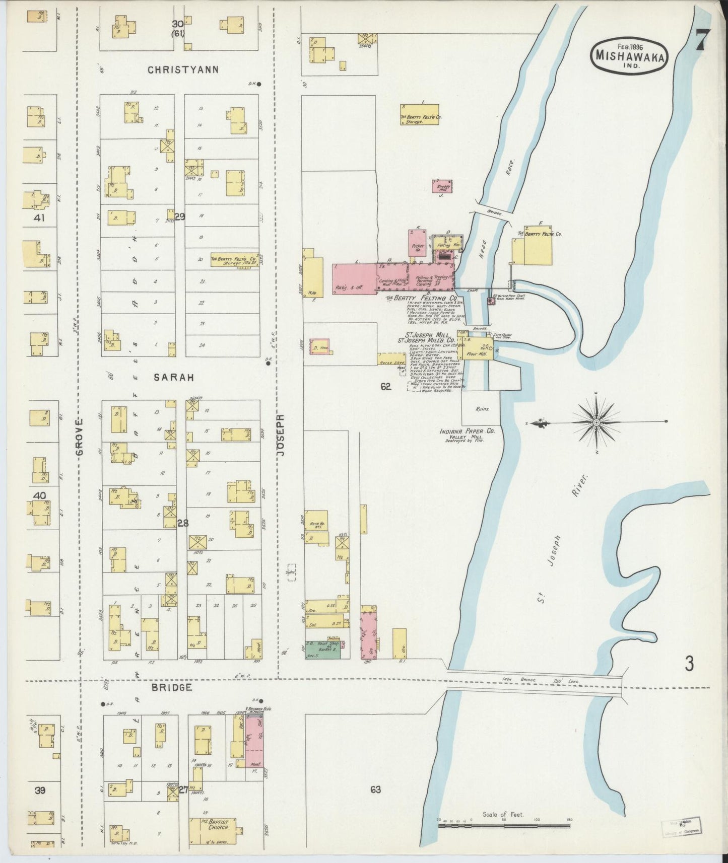 Sanborn Fire Insurance Map from Mishawaka, Saint Joseph County, Indiana (1896), Sheet #0007 - Complete Map Set gallery image, historic Sanborn map, vintage wall art, Indiana Indiana