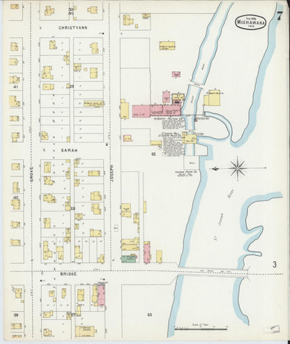 Sanborn Fire Insurance Map from Mishawaka, Saint Joseph County, Indiana (1896), Sheet #0007 - Complete Map Set gallery image, historic Sanborn map, vintage wall art, Indiana Indiana