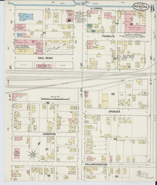 Sanborn Fire Insurance Map from Newark, Licking County, Ohio (1889), Sheet #0008 - Historic Sanborn Fire Insurance Map Print, vintage old map wall art, antique decor, genealogy gift, Ohio Ohio map