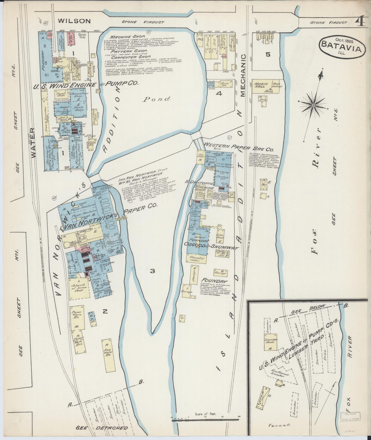 Sanborn Fire Insurance Map from Batavia, Kane County, Illinois (1885), Sheet #0004 - Complete Map Set gallery image, historic Sanborn map, vintage wall art, Illinois Illinois
