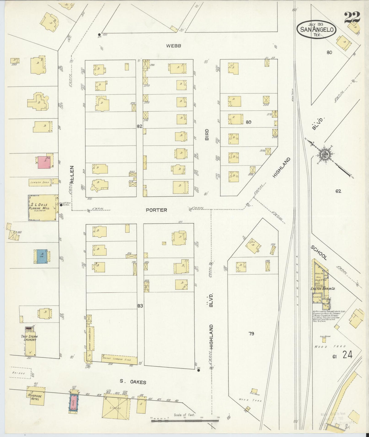 Sanborn Fire Insurance Map from San Angelo, Tom Green County, Texas (1913), Sheet #0022 - Complete Map Set gallery image, historic Sanborn map, vintage wall art, Texas Texas