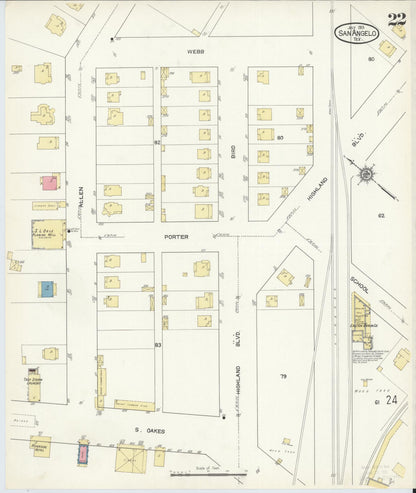 Sanborn Fire Insurance Map from San Angelo, Tom Green County, Texas (1913), Sheet #0022 - Complete Map Set gallery image, historic Sanborn map, vintage wall art, Texas Texas