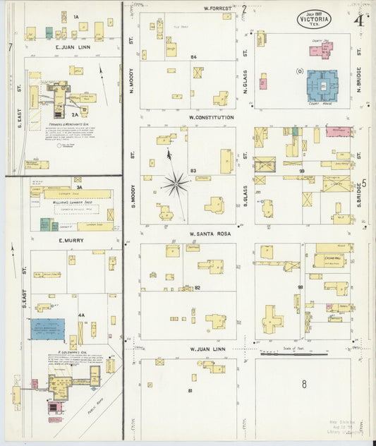 Sanborn Fire Insurance Map from Victoria, Victoria County, Texas (1907), Sheet #0004 - Historic Sanborn Fire Insurance Map Print, vintage old map wall art, antique decor, genealogy gift, Texas Texas map
