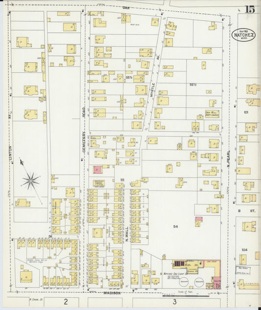 Sanborn Fire Insurance Map from Natchez, Adams County, Mississippi (1901), Sheet #0015 - Historic Sanborn Fire Insurance Map Print, vintage old map wall art, antique decor, genealogy gift, Mississippi Mississippi map