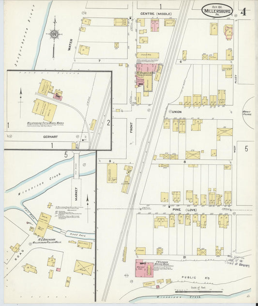 Sanborn Fire Insurance Map from Millersburg, Dauphin County, Pennsylvania (1911), Sheet #0004 - Historic Sanborn Fire Insurance Map Print, vintage old map wall art, antique decor, genealogy gift, Pennsylvania Pennsylvania map