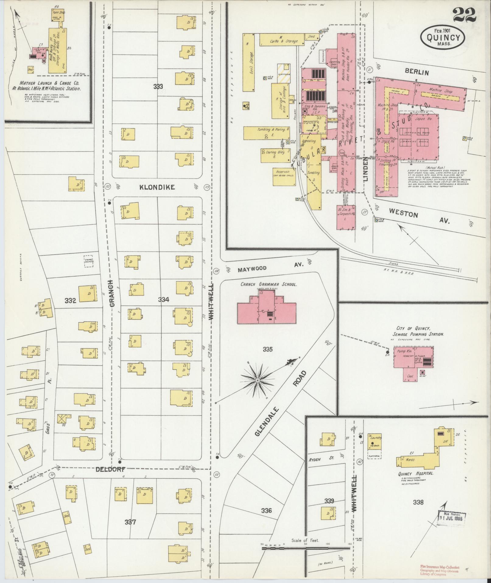Sanborn Fire Insurance Map from Quincy, Norfolk County, Massachusetts (1901), Sheet #0022 - Complete Map Set gallery image, historic Sanborn map, vintage wall art, Massachusetts Massachusetts