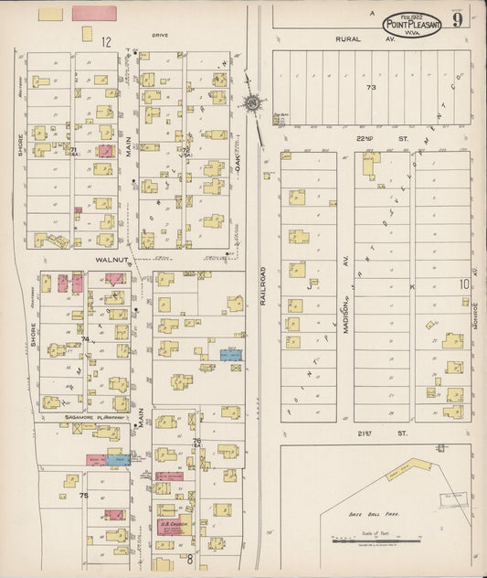 Sanborn Fire Insurance Map from Point Pleasant, Mason County, West Virginia (1922), Sheet #0009 - Historic Sanborn Fire Insurance Map Print, vintage old map wall art, antique decor, genealogy gift, West Virginia West Virginia map