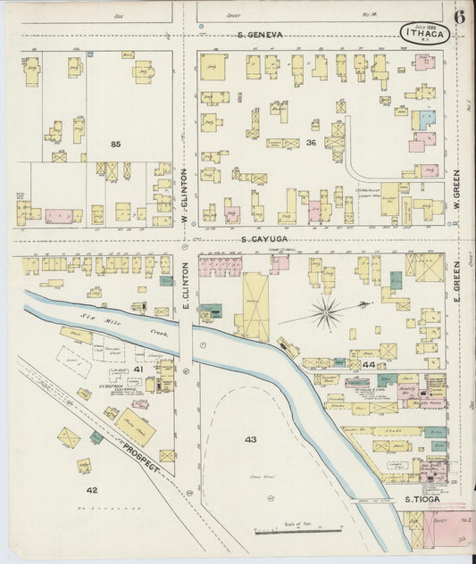 Sanborn Fire Insurance Map from Ithaca, Tompkins County, New York (1888), Sheet #0006 - Historic Sanborn Fire Insurance Map Print, vintage old map wall art, antique decor, genealogy gift, New York New York map