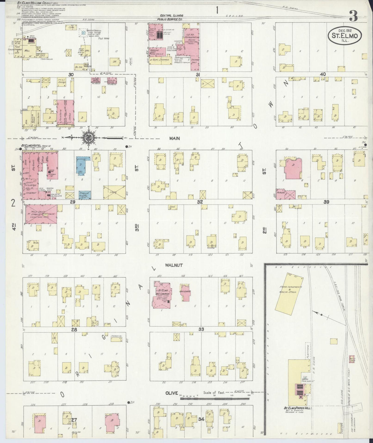 Sanborn Fire Insurance Map from Saint Elmo, Fayette County, Illinois (1912), Sheet #0003 - Historic Sanborn Fire Insurance Map Print, vintage old map wall art, antique decor, genealogy gift, Illinois Illinois map