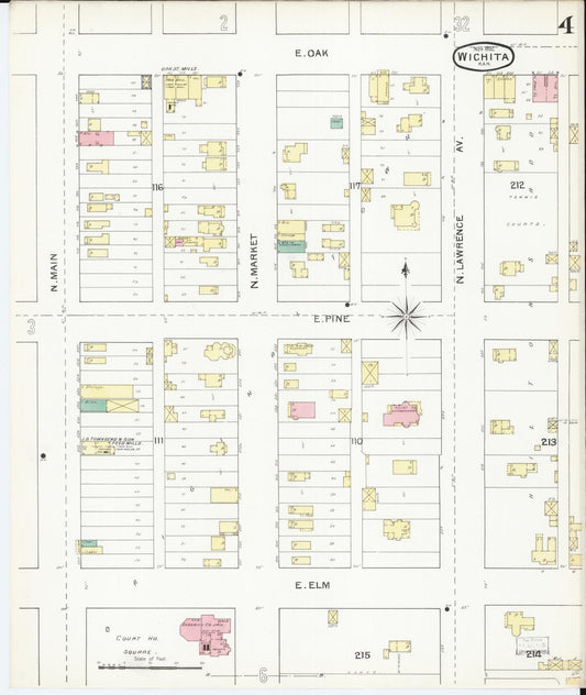 Sanborn Fire Insurance Map from Wichita, Sedgwick County, Kansas (1892), Sheet #0004 - Historic Sanborn Fire Insurance Map Print, vintage old map wall art, antique decor, genealogy gift, Kansas Kansas map