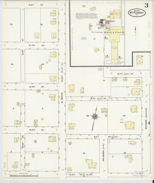 Sanborn Fire Insurance Map from Mount Pleasant, Titus County, Texas (1911), Sheet #0003 - Historic Sanborn Fire Insurance Map Print, vintage old map wall art, antique decor, genealogy gift, Texas Texas map