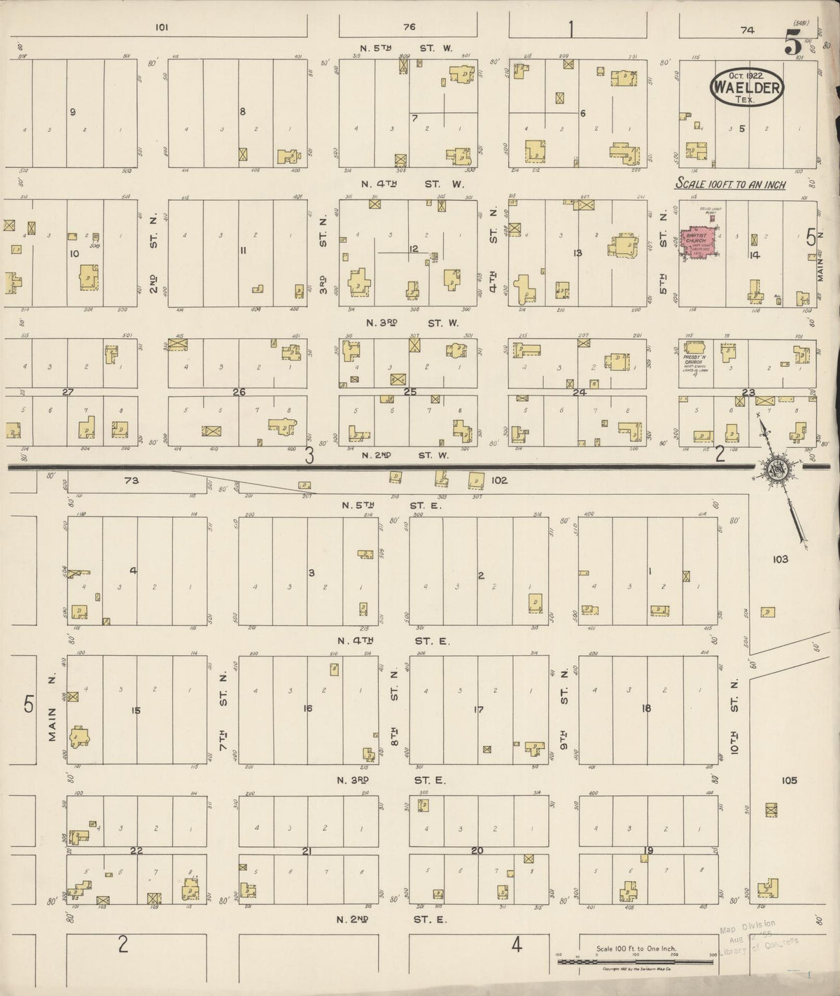 Sanborn Fire Insurance Map from Waelder, Gonzales County, Texas (1922), Sheet #0005 - Complete Map Set gallery image, historic Sanborn map, vintage wall art, Texas Texas