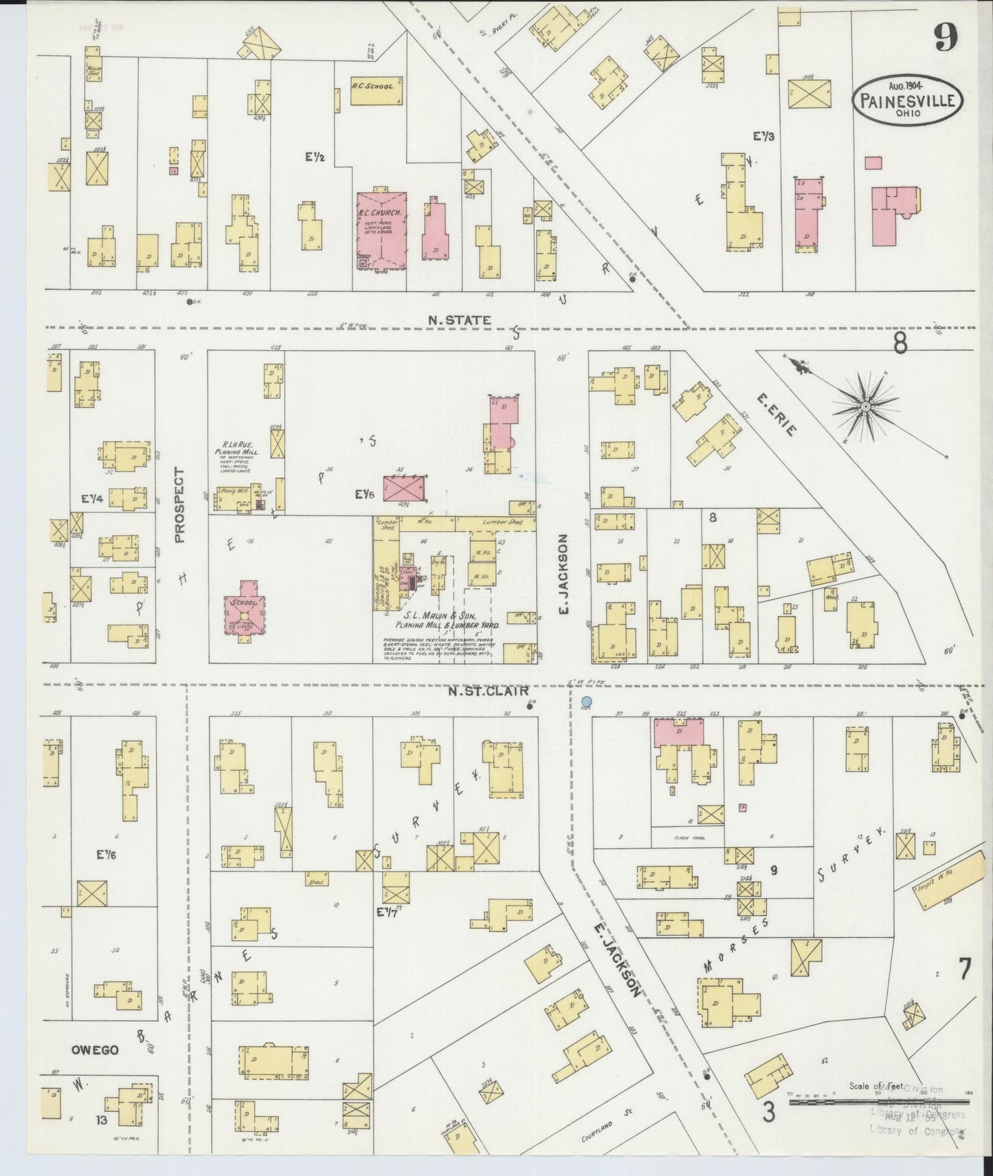 Sanborn Fire Insurance Map from Painesville, Lake County, Ohio (1904), Sheet #0009 - Complete Map Set gallery image, historic Sanborn map, vintage wall art, Ohio Ohio