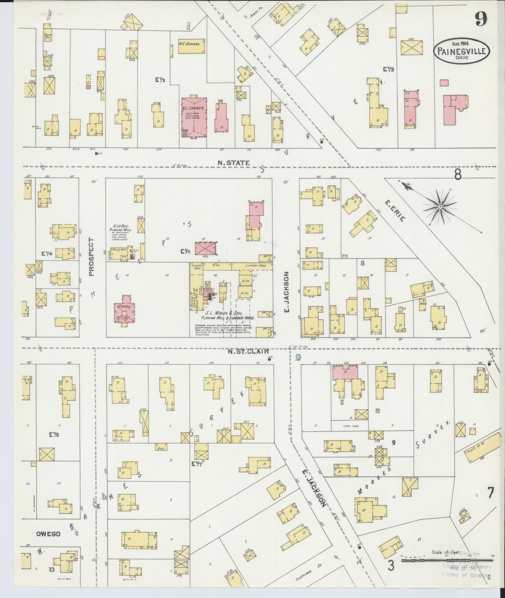 Sanborn Fire Insurance Map from Painesville, Lake County, Ohio (1904), Sheet #0009 - Complete Map Set gallery image, historic Sanborn map, vintage wall art, Ohio Ohio