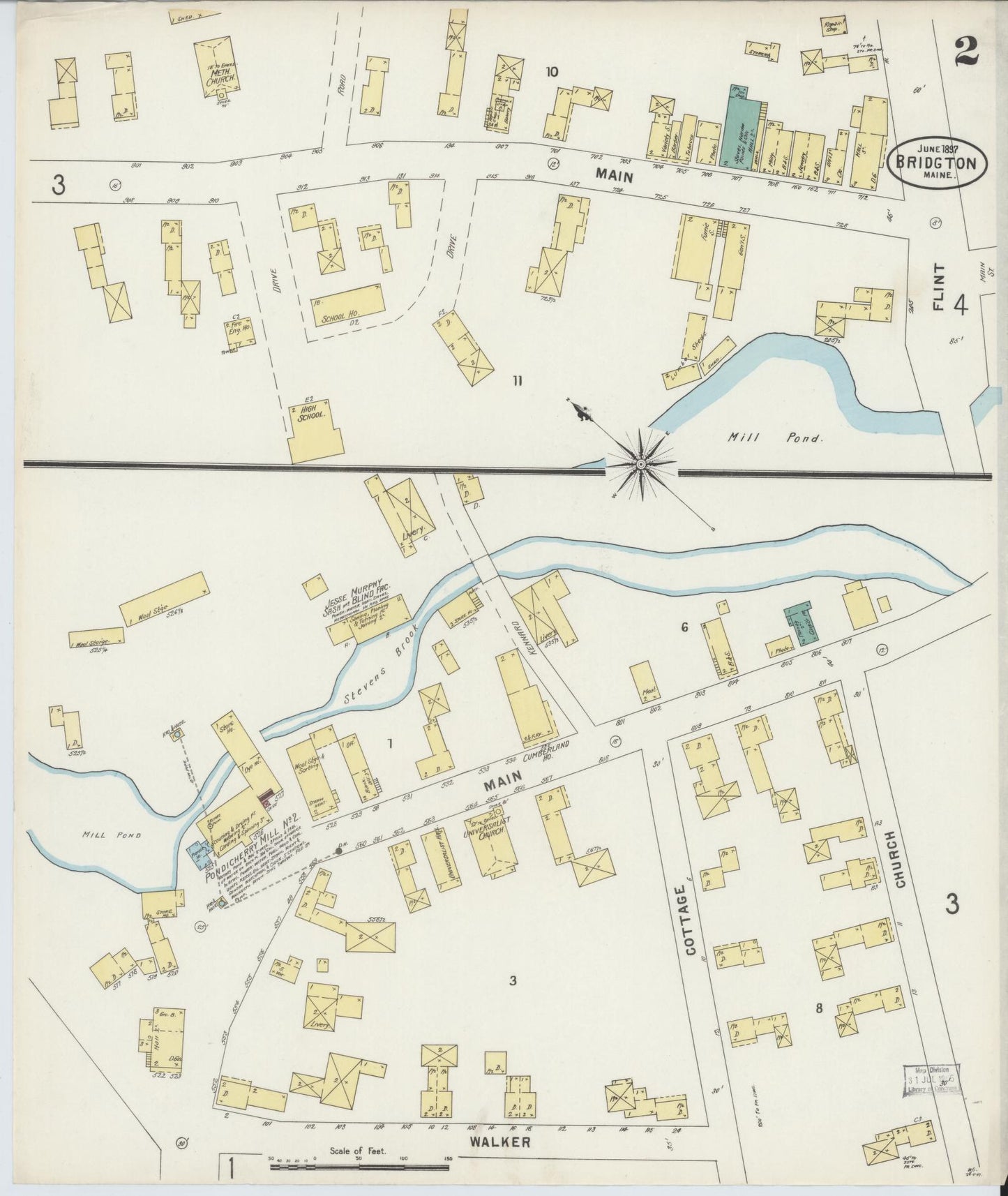 Sanborn Fire Insurance Map from Bridgton, Cumberland County, Maine (1897), Sheet #0002 - Complete Map Set gallery image, historic Sanborn map, vintage wall art, Maine Maine
