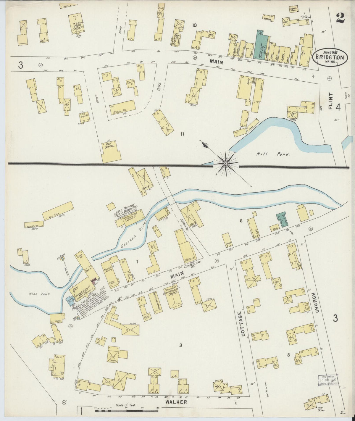 Sanborn Fire Insurance Map from Bridgton, Cumberland County, Maine (1897), Sheet #0002 - Complete Map Set gallery image, historic Sanborn map, vintage wall art, Maine Maine