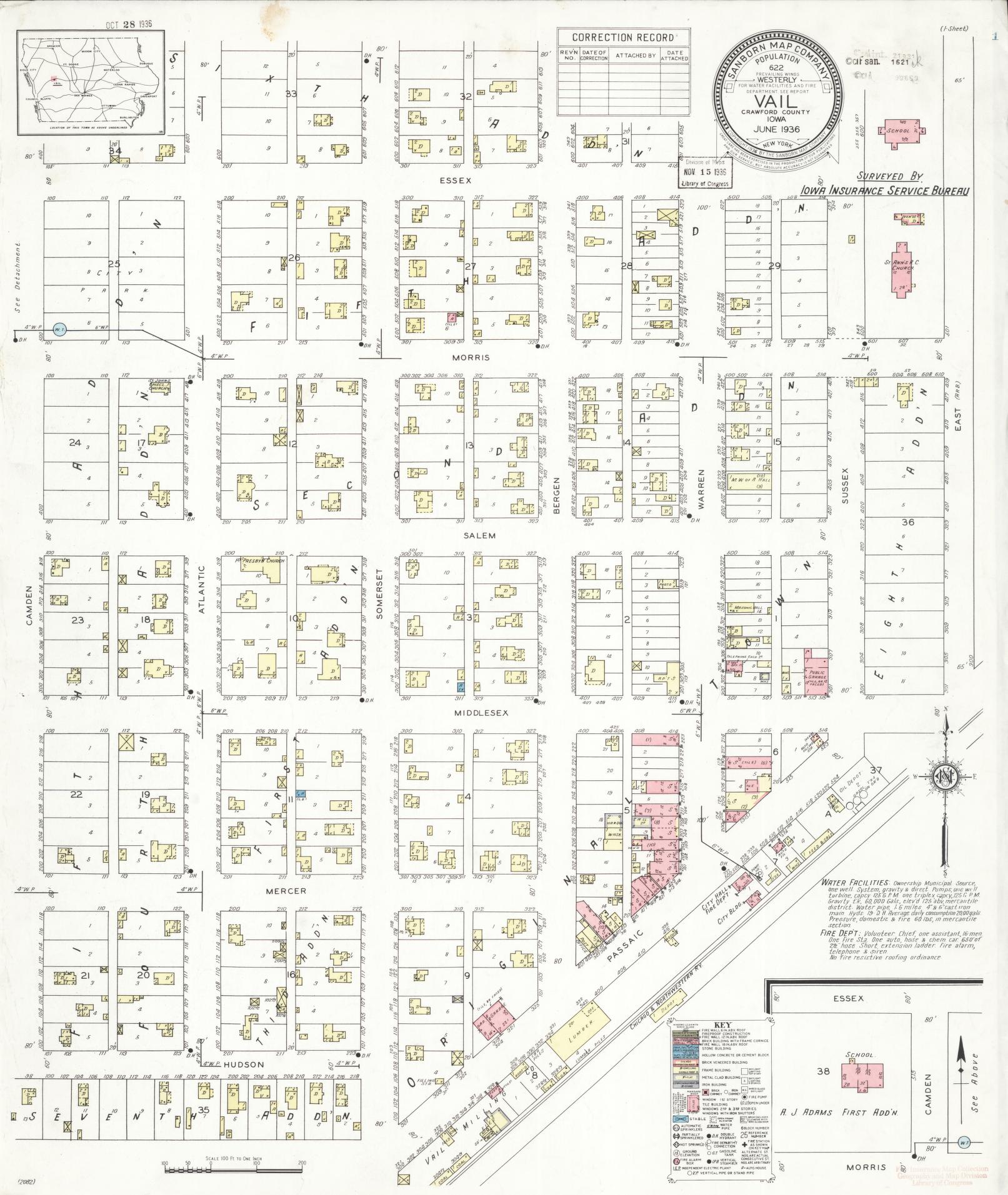 Sanborn Fire Insurance Map from Vail, Crawford County, Iowa. (1936) – Map View