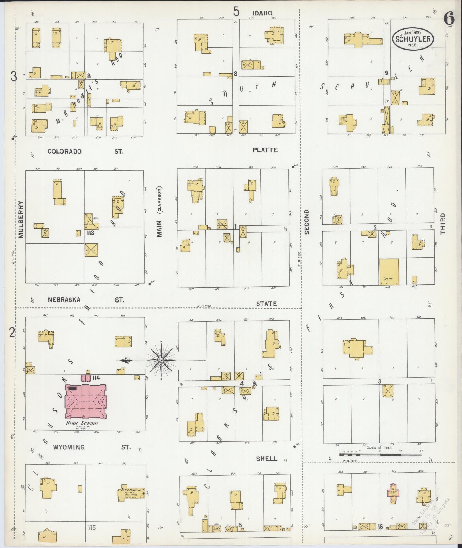 Sanborn Fire Insurance Map from Schuyler, Colfax County, Nebraska (1900), Sheet #0006 - Historic Sanborn Fire Insurance Map Print, vintage old map wall art, antique decor, genealogy gift, Nebraska Nebraska map