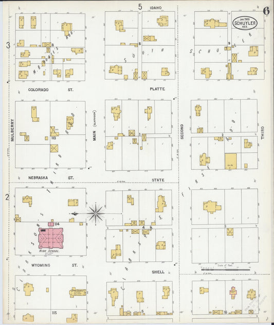 Sanborn Fire Insurance Map from Schuyler, Colfax County, Nebraska (1900), Sheet #0006 - Historic Sanborn Fire Insurance Map Print, vintage old map wall art, antique decor, genealogy gift, Nebraska Nebraska map