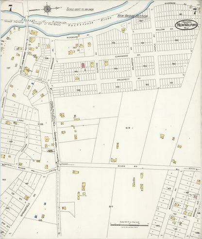 Sanborn Fire Insurance Map from New Milford, Bergen County, New Jersey (1923), Sheet #0007 - Historic Sanborn Fire Insurance Map Print, vintage old map wall art, antique decor, genealogy gift, New Jersey New Jersey map