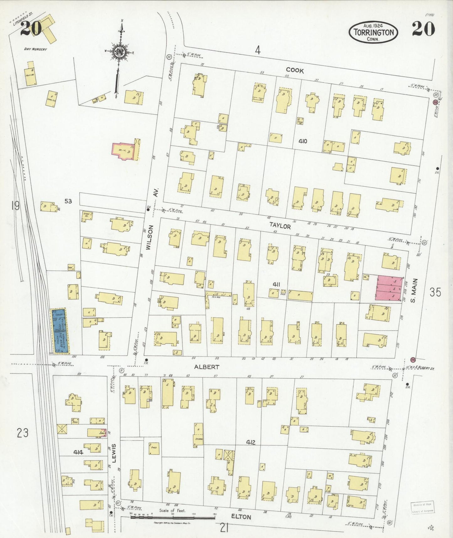 Sanborn Fire Insurance Map from Torrington, Litchfield County, Connecticut (1924), Sheet #0020 - Complete Map Set gallery image, historic Sanborn map, vintage wall art, Connecticut Connecticut