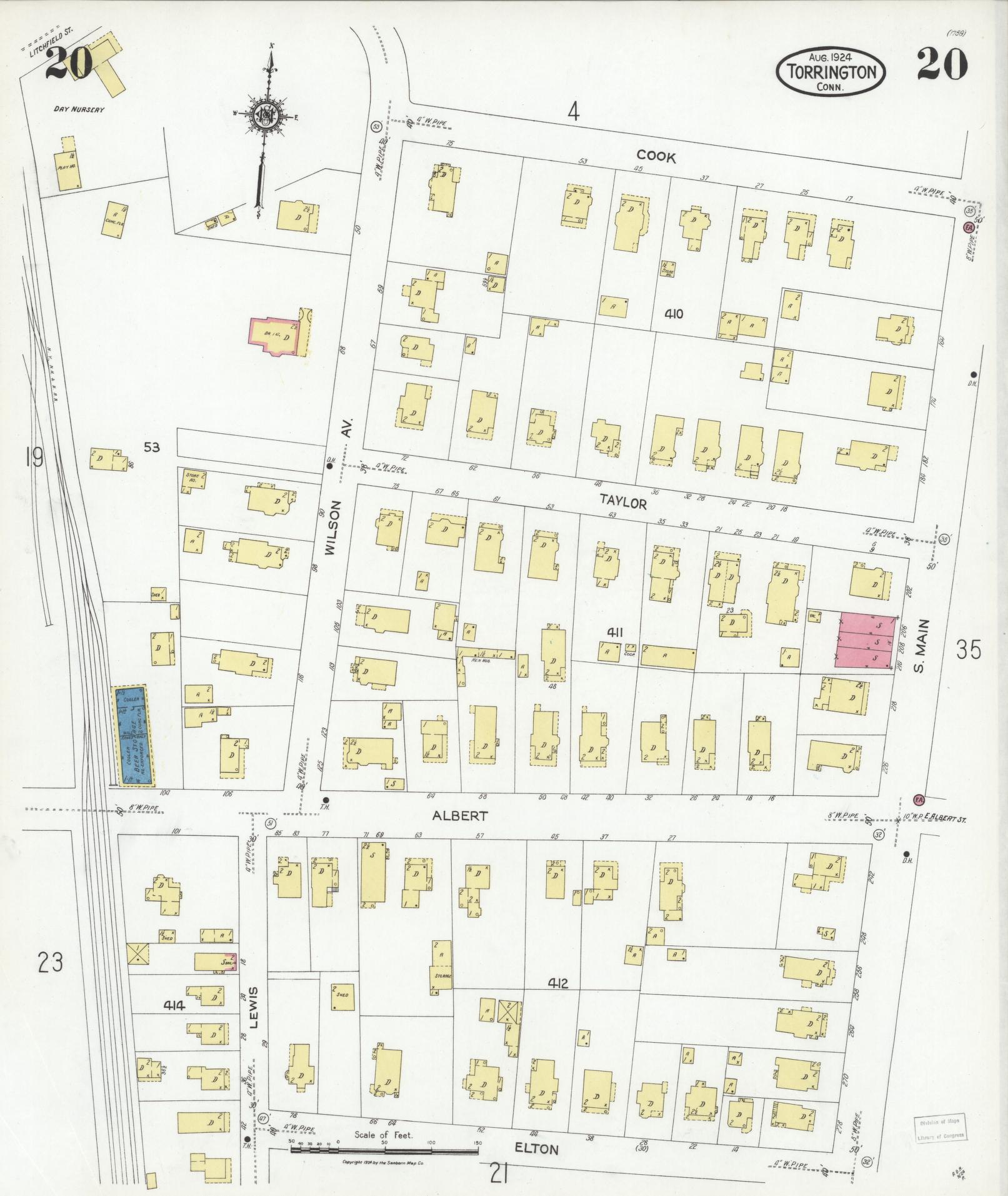 Sanborn Fire Insurance Map from Torrington, Litchfield County, Connecticut (1924), Sheet #0020 - Complete Map Set gallery image, historic Sanborn map, vintage wall art, Connecticut Connecticut