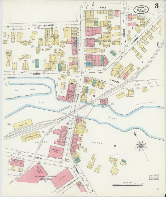 Sanborn Fire Insurance Map from Saco, York County, Maine (1906), Sheet #0003 - Historic Sanborn Fire Insurance Map Print, vintage old map wall art, antique decor, genealogy gift, Maine Maine map