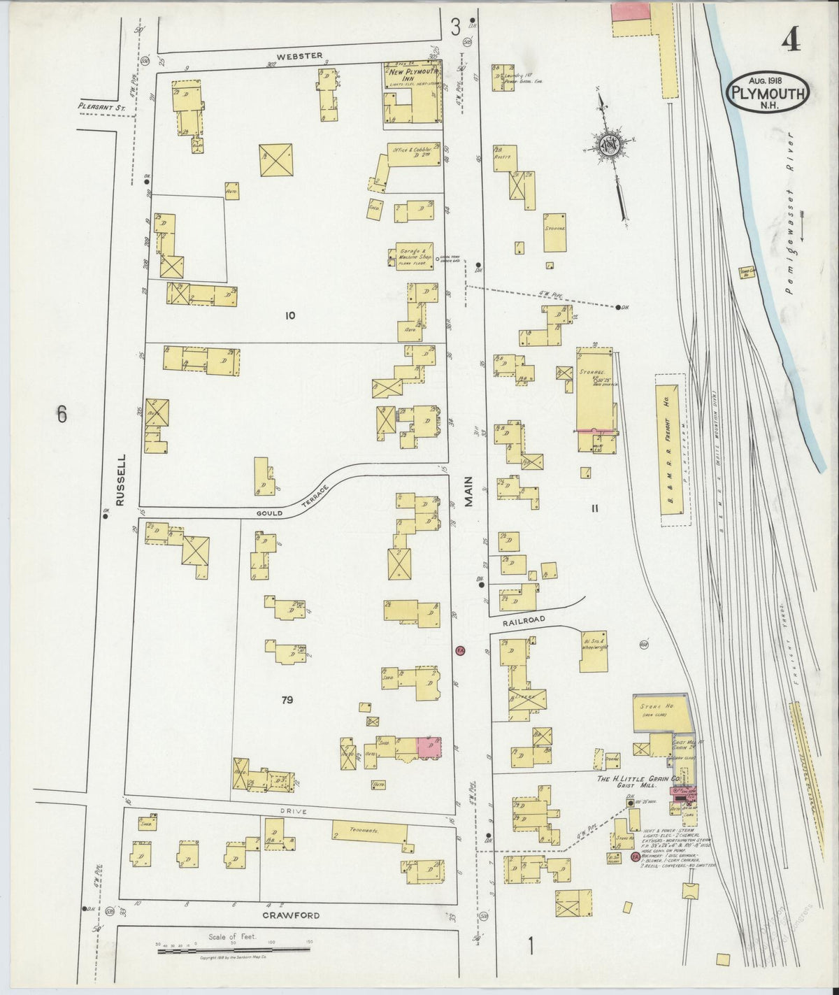 Sanborn Fire Insurance Map from Plymouth, Grafton County, New Hampshire (1918), Sheet #0004 - Complete Map Set gallery image, historic Sanborn map, vintage wall art, New Hampshire New Hampshire