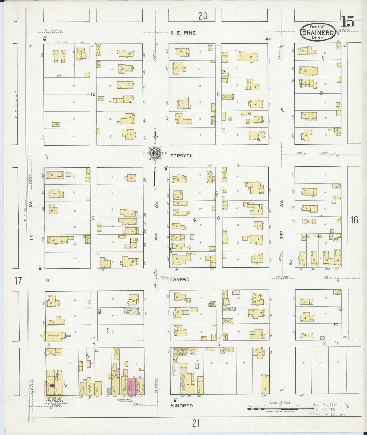 Sanborn Fire Insurance Map from Brainerd, Crow Wing County, Minnesota (1917), Sheet #0015 - Complete Map Set gallery image, historic Sanborn map, vintage wall art, Minnesota Minnesota