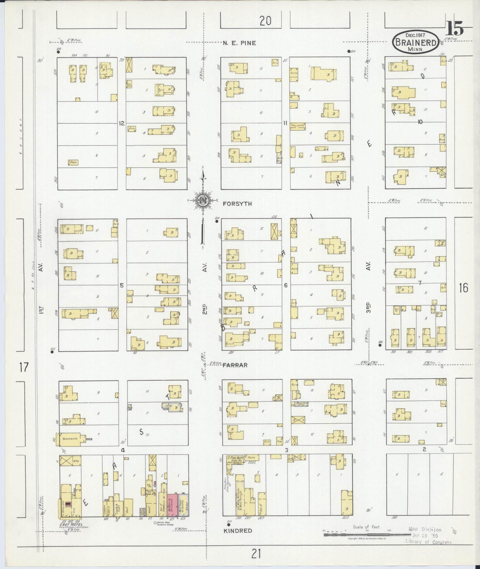 Sanborn Fire Insurance Map from Brainerd, Crow Wing County, Minnesota (1917), Sheet #0015 - Complete Map Set gallery image, historic Sanborn map, vintage wall art, Minnesota Minnesota