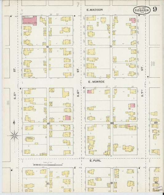 Sanborn Fire Insurance Map from Goshen, Elkhart County, Indiana (1892), Sheet #0009 - Historic Sanborn Fire Insurance Map Print, vintage old map wall art, antique decor, genealogy gift, Indiana Indiana map