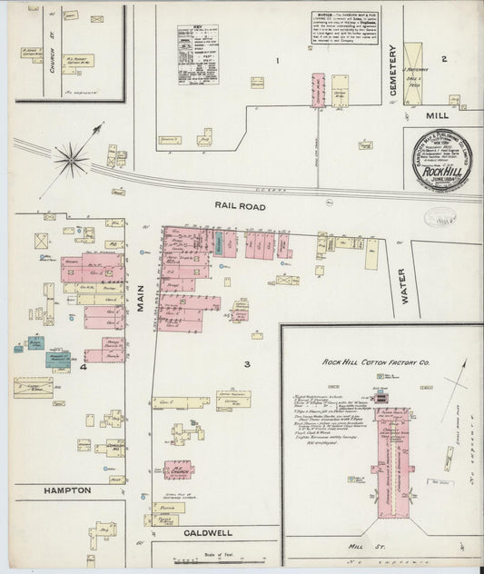 Sanborn Fire Insurance Map from Rock Hill, York County, South Carolina (1884), Sheet #0001 - Historic Sanborn Fire Insurance Map Print, vintage old map wall art, antique decor, genealogy gift, South Carolina South Carolina map