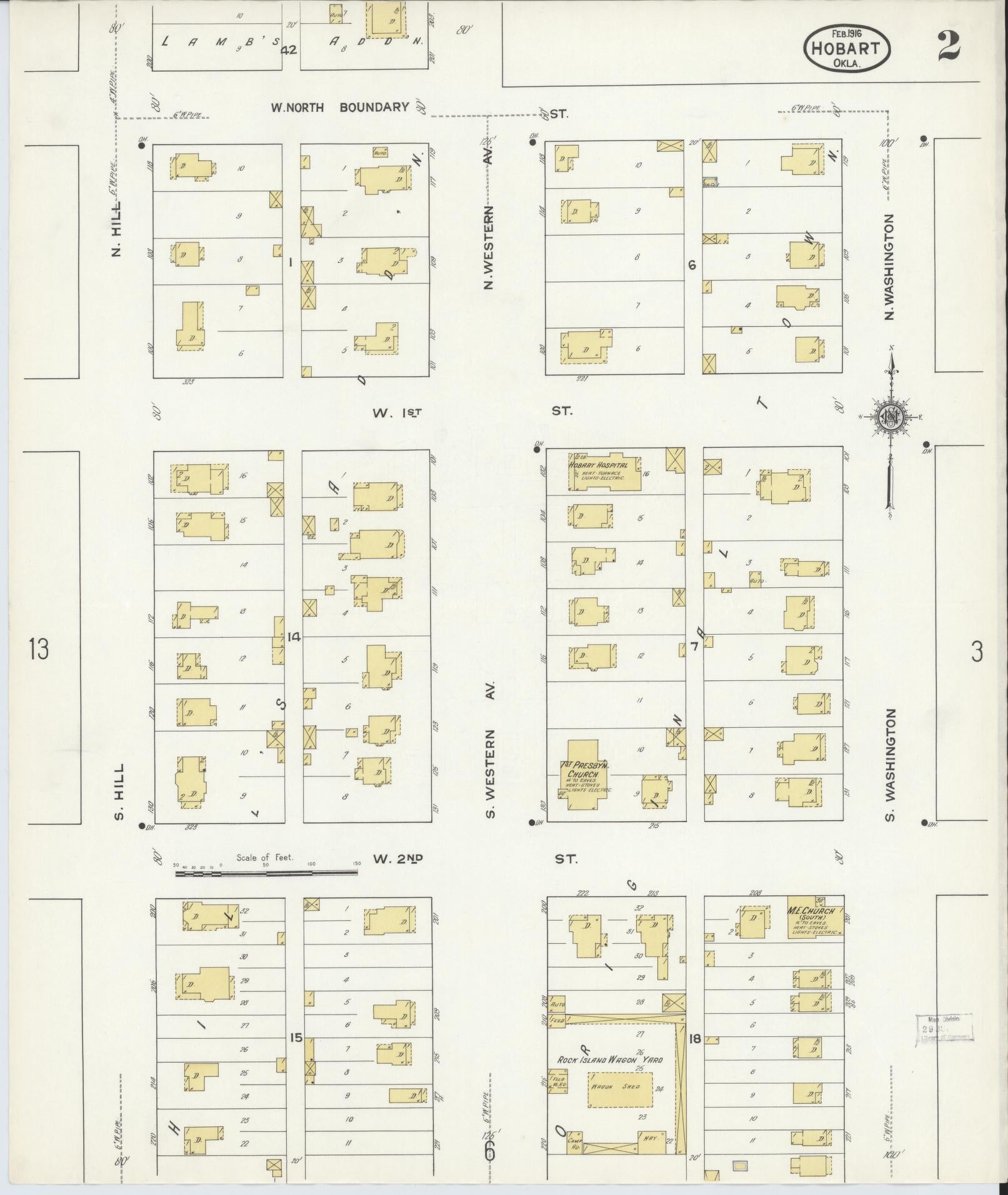 Sanborn Fire Insurance Map from Hobart, Kiowa County, Oklahoma (1916), Sheet #0002 - Complete Map Set gallery image, historic Sanborn map, vintage wall art, Oklahoma Oklahoma