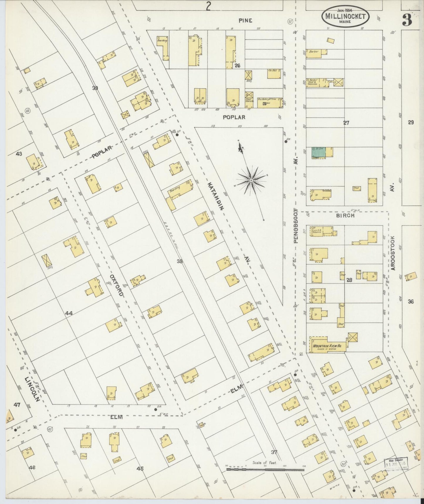 Sanborn Fire Insurance Map from Millinocket, Penobscot County, Maine (1904), Sheet #0003 - Complete Map Set gallery image, historic Sanborn map, vintage wall art, Maine Maine
