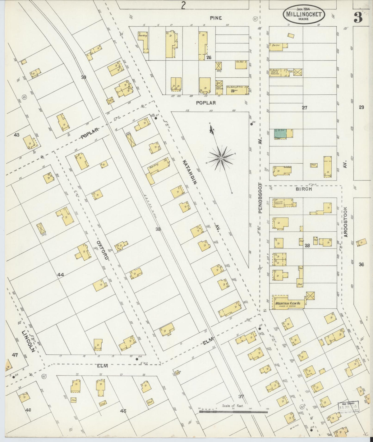 Sanborn Fire Insurance Map from Millinocket, Penobscot County, Maine (1904), Sheet #0003 - Complete Map Set gallery image, historic Sanborn map, vintage wall art, Maine Maine