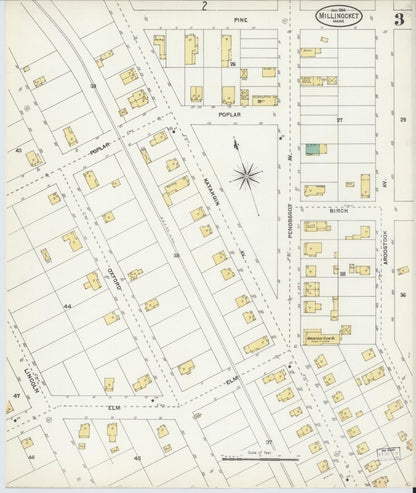 Sanborn Fire Insurance Map from Millinocket, Penobscot County, Maine (1904), Sheet #0003 - Complete Map Set gallery image, historic Sanborn map, vintage wall art, Maine Maine