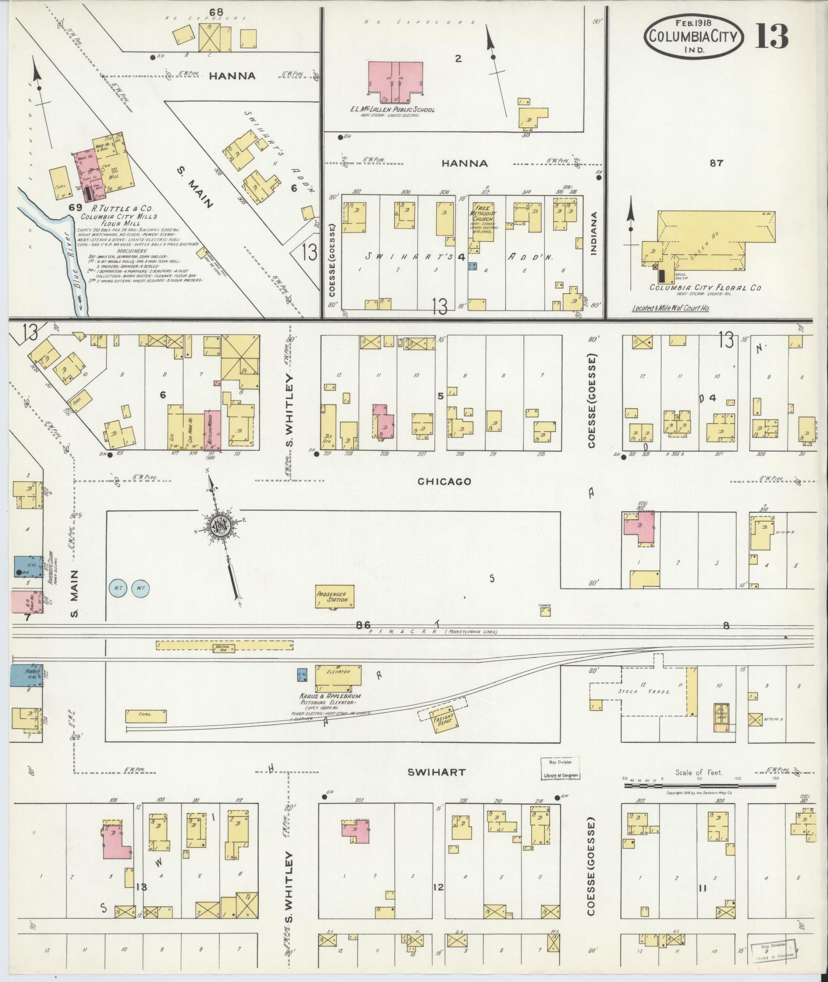 Sanborn Fire Insurance Map from Columbia City, Whitley County, Indiana (1918), Sheet #0013 - Complete Map Set gallery image, historic Sanborn map, vintage wall art, Indiana Indiana