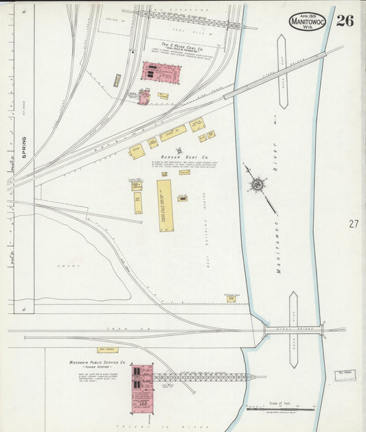Sanborn Fire Insurance Map from Manitowoc, Manitowoc County, Wisconsin (1919), Sheet #0026 - Historic Sanborn Fire Insurance Map Print, vintage old map wall art, antique decor, genealogy gift, Wisconsin Wisconsin map