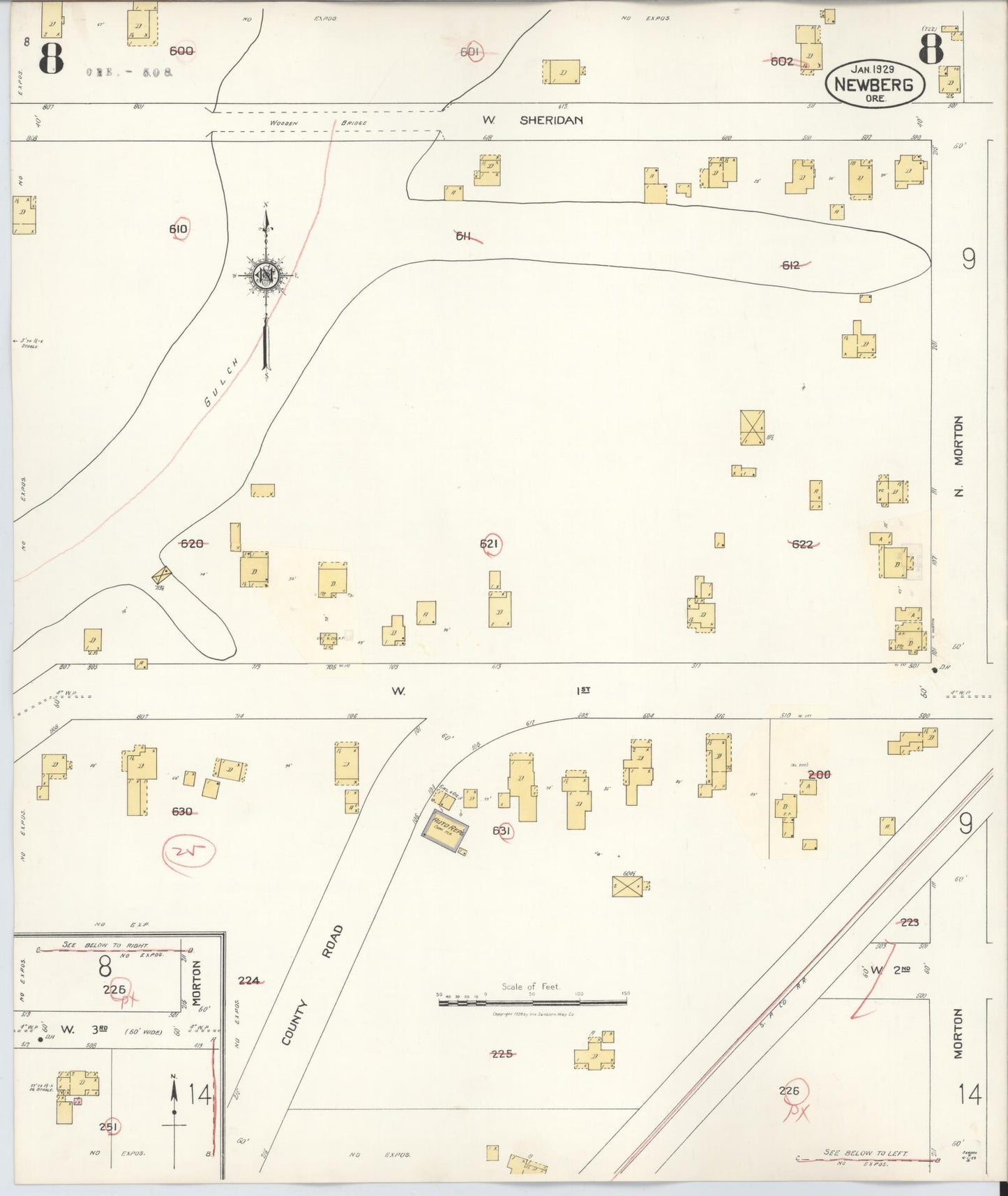 Sanborn Fire Insurance Map from Newberg, Yamhill County, Oregon (1934), Sheet #0008 - Complete Map Set gallery image, historic Sanborn map, vintage wall art, Oregon Oregon