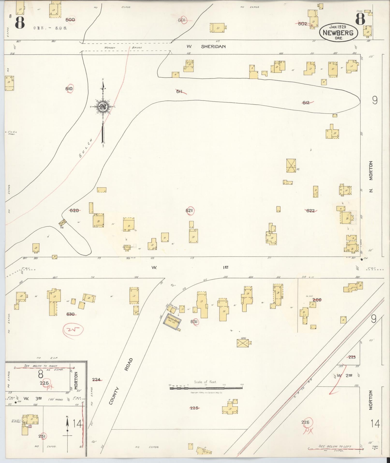Sanborn Fire Insurance Map from Newberg, Yamhill County, Oregon (1934), Sheet #0008 - Complete Map Set gallery image, historic Sanborn map, vintage wall art, Oregon Oregon