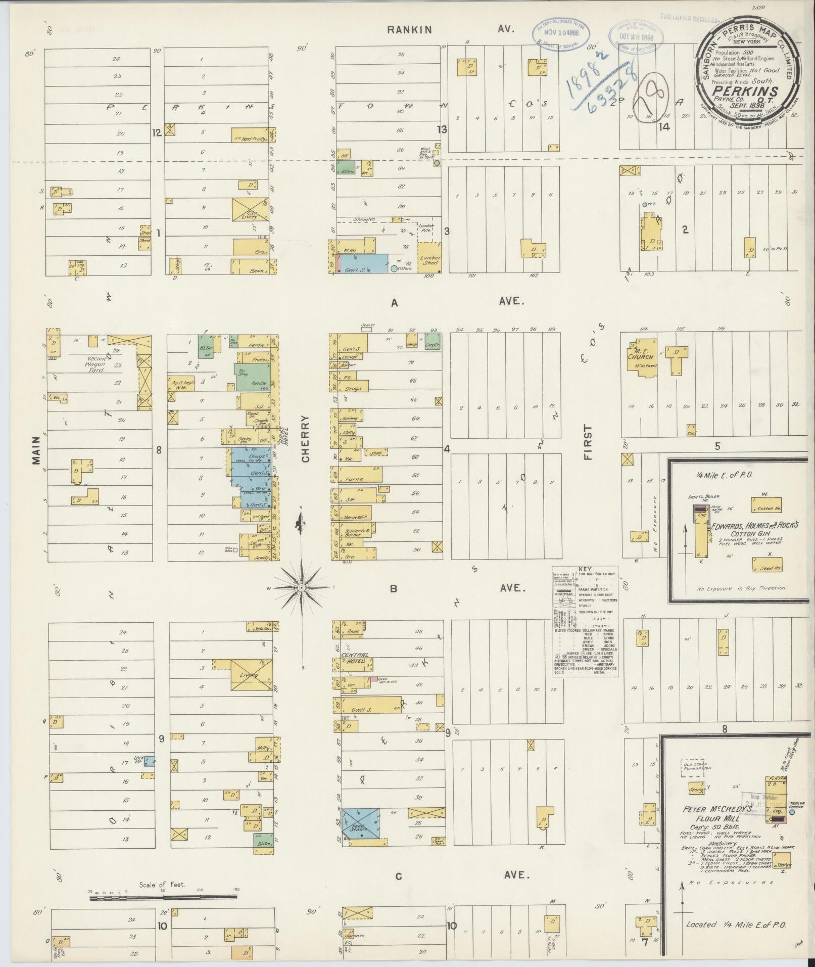 Sanborn Fire Insurance Map from Perkins, Payne County, Oklahoma (1898), Sheet #0001 - Historic Sanborn Fire Insurance Map Print, vintage old map wall art, antique decor, genealogy gift, Oklahoma Oklahoma map